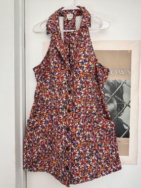Anthropologie Maeve Amelia Floral Halter T-Back Collared Halter Mini Dress